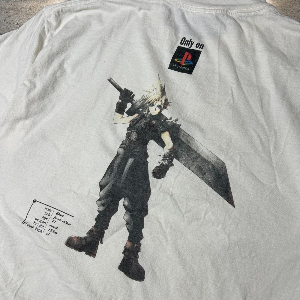 Vintage Final Fantasy VII Cloud Strife PlayStation Promo T-Shirt White Size XL